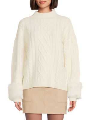 Cable-Knit Faux-Fur-Cuff Sweater | Saks Fifth Avenue OFF 5TH