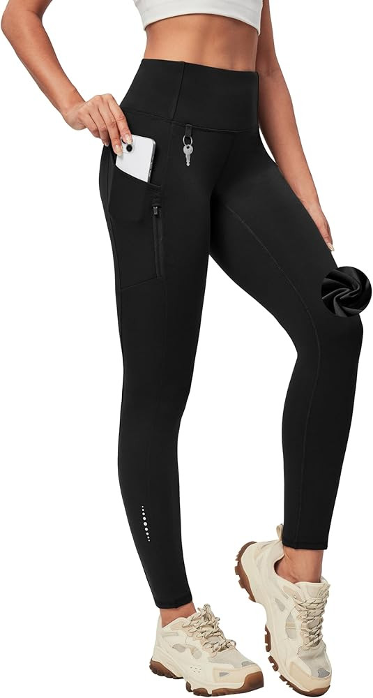 Heathyoga Fleece Lined Leggings Women with Pockets Waterproof Hiking Pants Women Warm Thermal Leg... | Amazon (US)