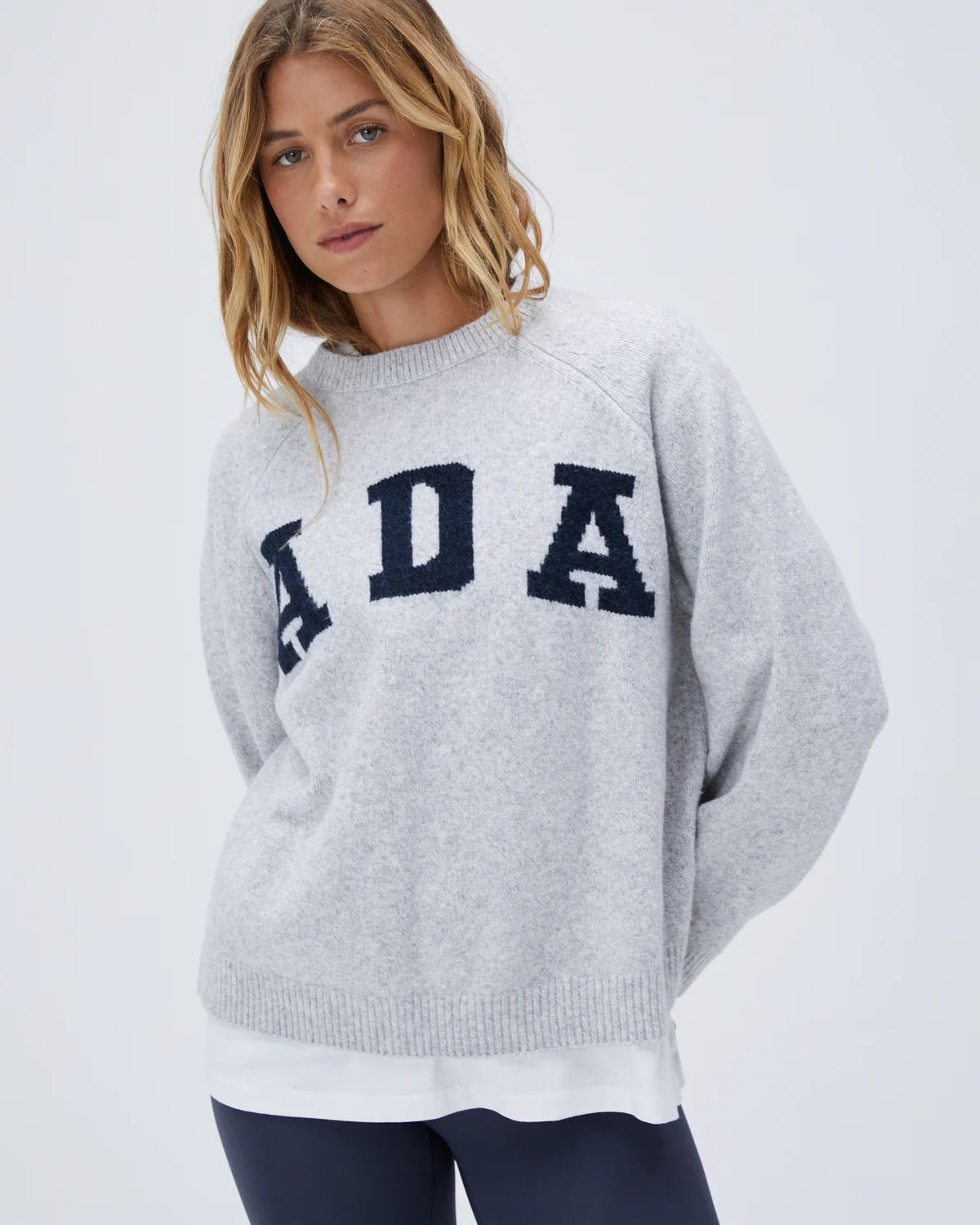 ADA Oversized Knit Sweatshirt - Light Grey Melange | Adanola UK