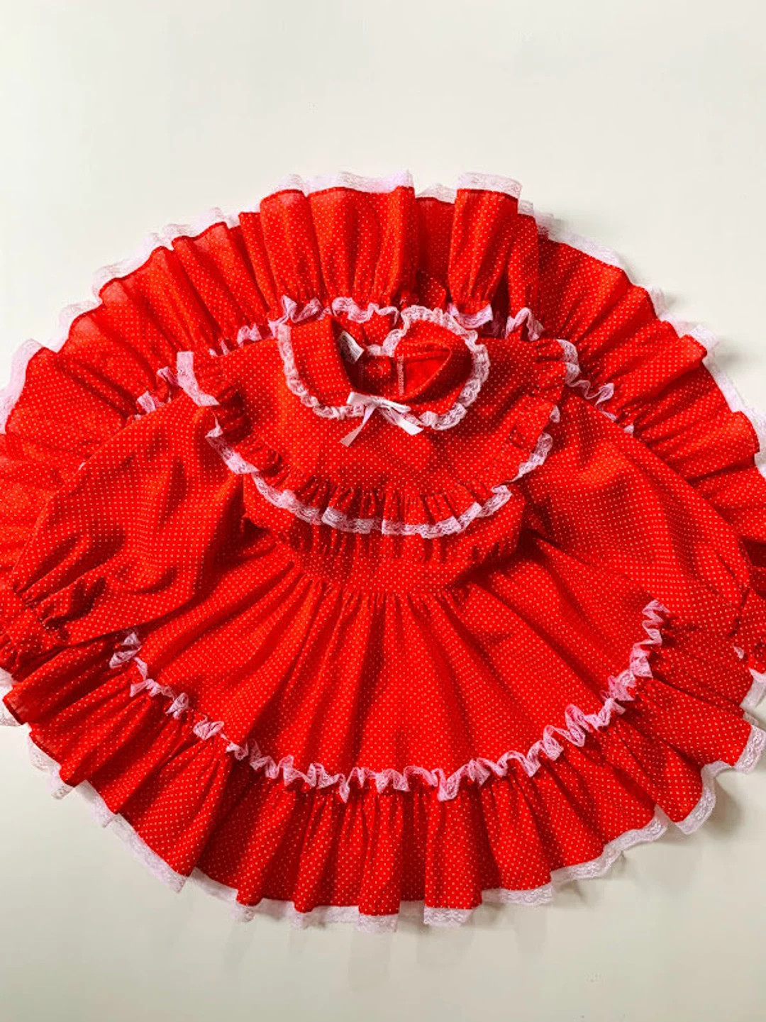 Vintage 80s Mini World Red and White Polka Dot Full Circle - Etsy | Etsy (US)