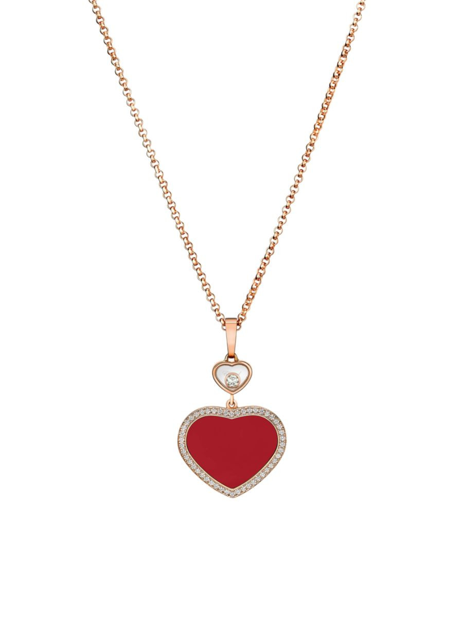 Happy Hearts 18K Rose Gold & Diamond Pendant Necklace | Saks Fifth Avenue