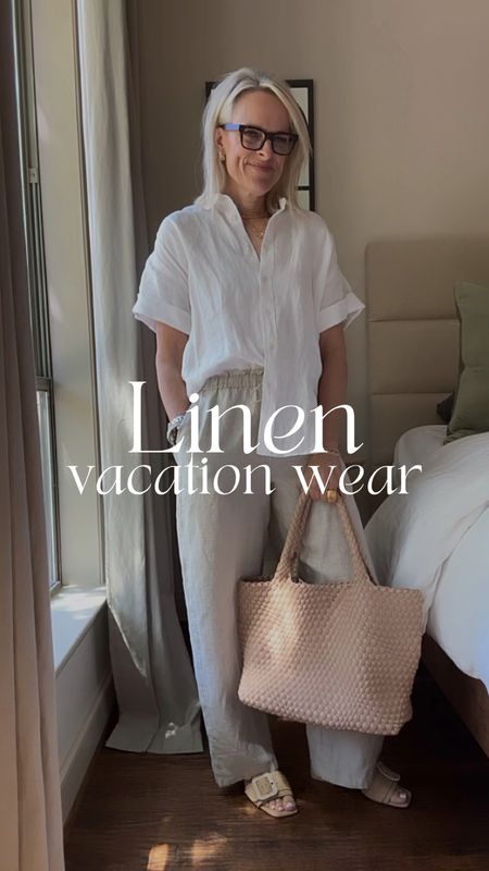 Linen vacation wear 

Love these pants. Drawstring waist. I own in blue as well 

And this button up…I wear it year round 

Jcrew 

#LTKOver40 #LTKTravel #LTKStyleTip