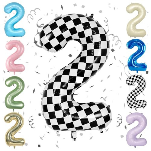 Checkered 40 Inch Number 2 Balloon,Large Self Inflating Black and White Foil Number Balloons 0-9 for Boys Girls,Digit Racing Balloons for 2nd Birthday Party Decorations Supplies | Amazon (US)