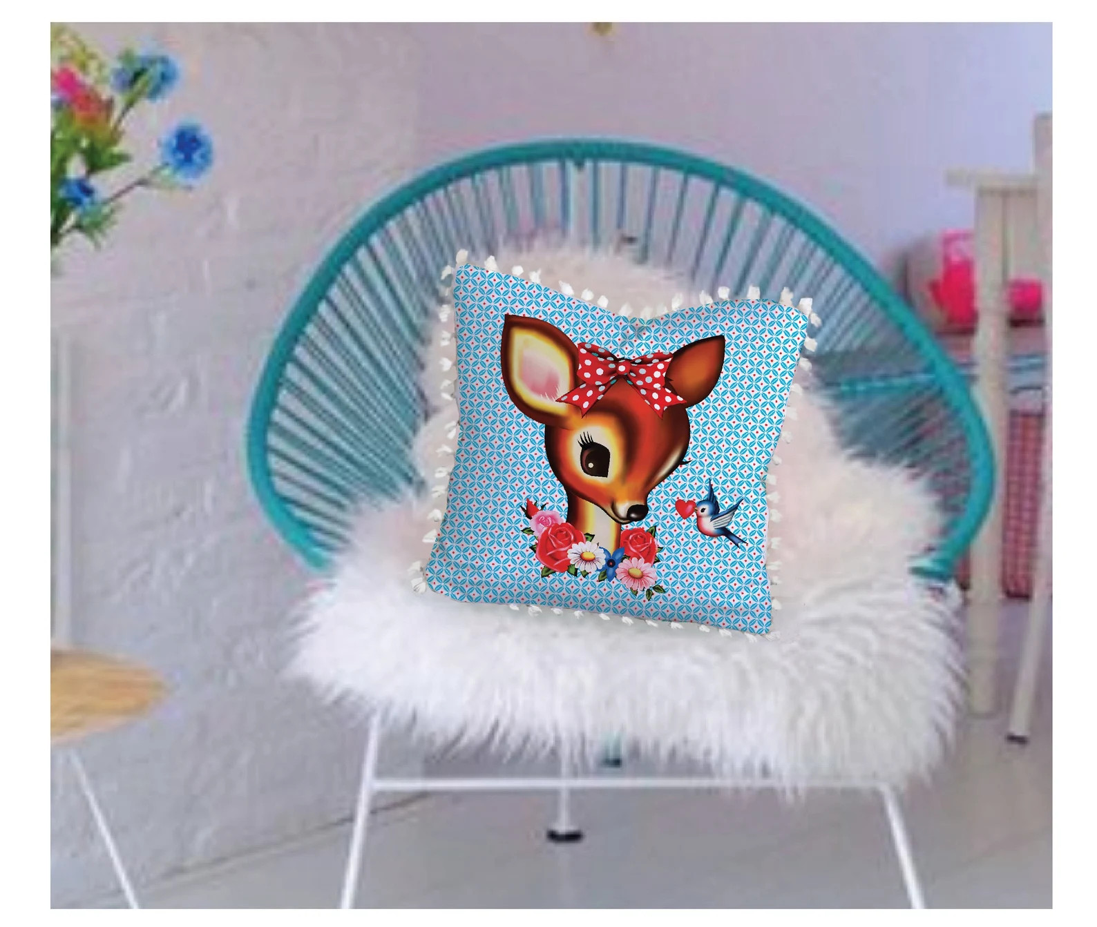 Read the full title
    Deer Cushion, Bambi pillow, tassel trim, cover only, 45cm x 45cm, childre... | Etsy (US)