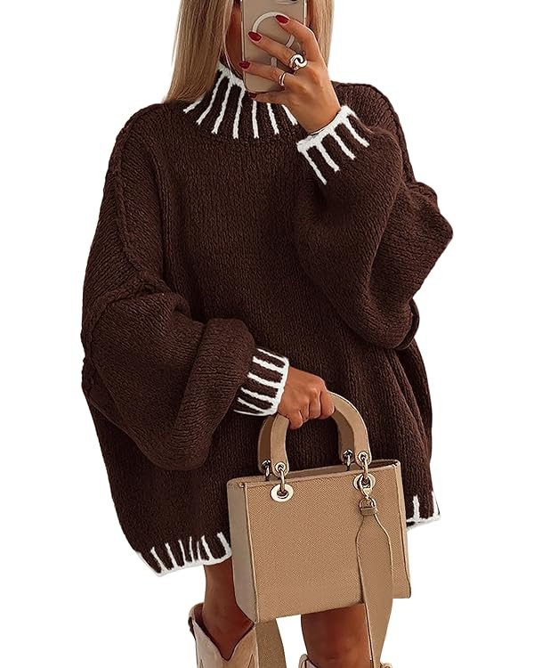 PRETTYGARDEN Women's 2025 Fall Oversized Pullover Sweaters Long Sleeve Mock Neck Chunky Knit Jump... | Amazon (US)