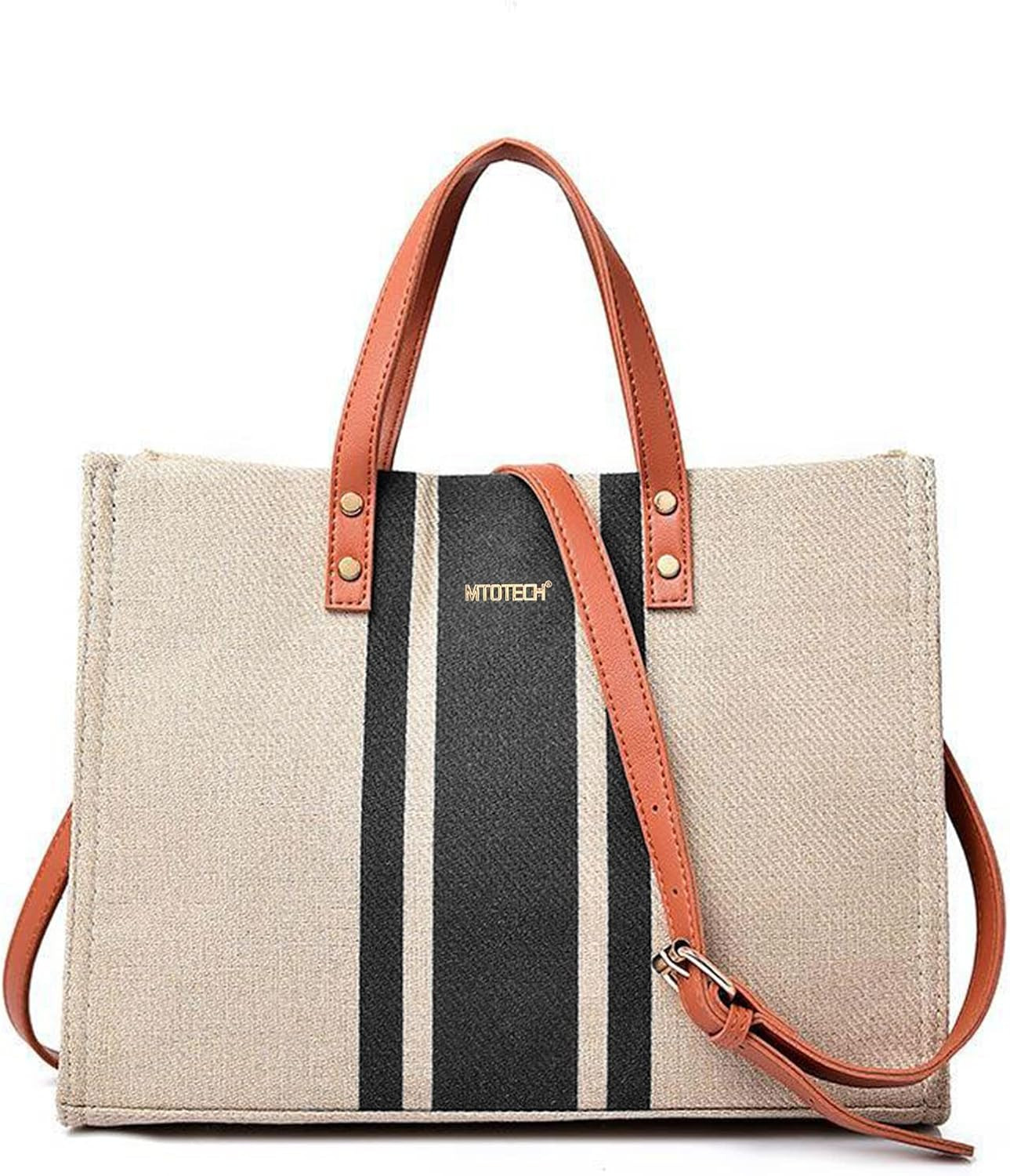 MTOTECH Women's Simple Color-block Canvas Tote Bag Business Casual Large Capacity 16 Inches Handb... | Amazon (US)