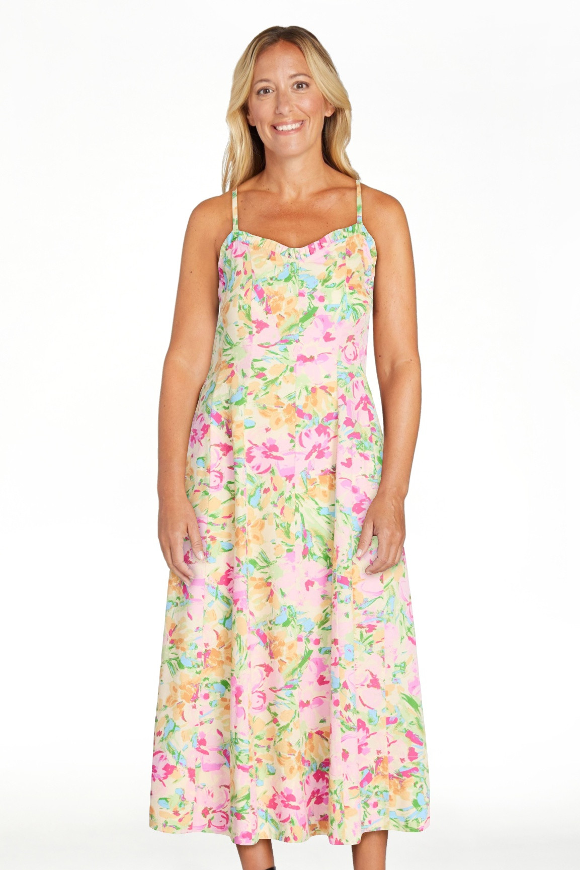 Free Assembly Women's Cotton Panel Midi Dress with Sweetheart Neckline, Sizes XS-XXL | Walmart (US)