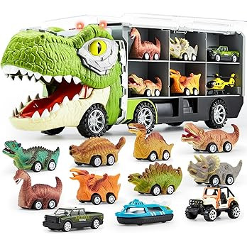 JOYIN 13 in 1 Dinosaur Toys for Kids 3-5, Dinosaur Truck with 12 Pull Back Cars, Dinosaur Cars Se... | Amazon (US)