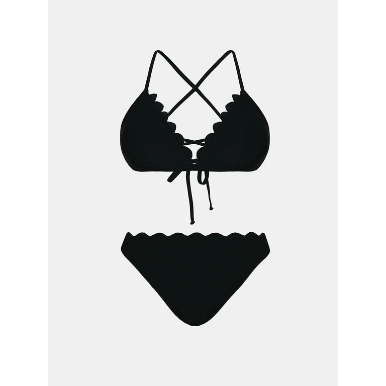 Cupshe Women's Bikinis Shadow Scalloped V-Neck Top & Classic Swimwear Set | Walmart (US)
