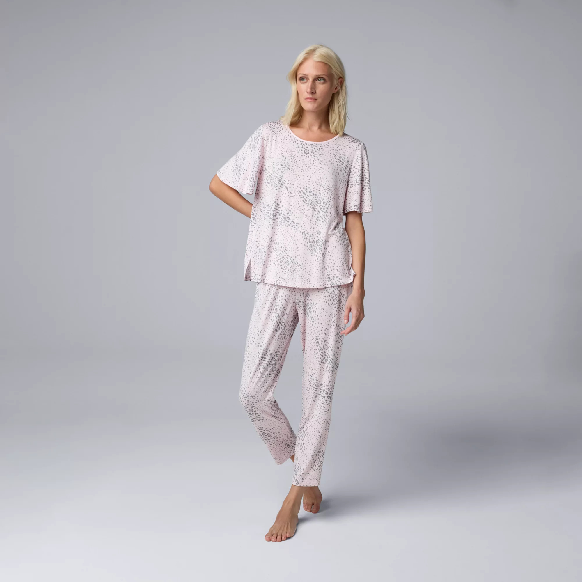 Women's Simply Vera Vera Wang Short Sleeve Crewneck Pajama Top & Cropped Pajama Pants Set | Kohl's