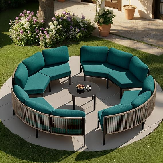Pellebant 9-Pieces Sunbrella Modern Half Moon Outdoor Sectional Sofa with Coffee Table, Curved Al... | Amazon (US)