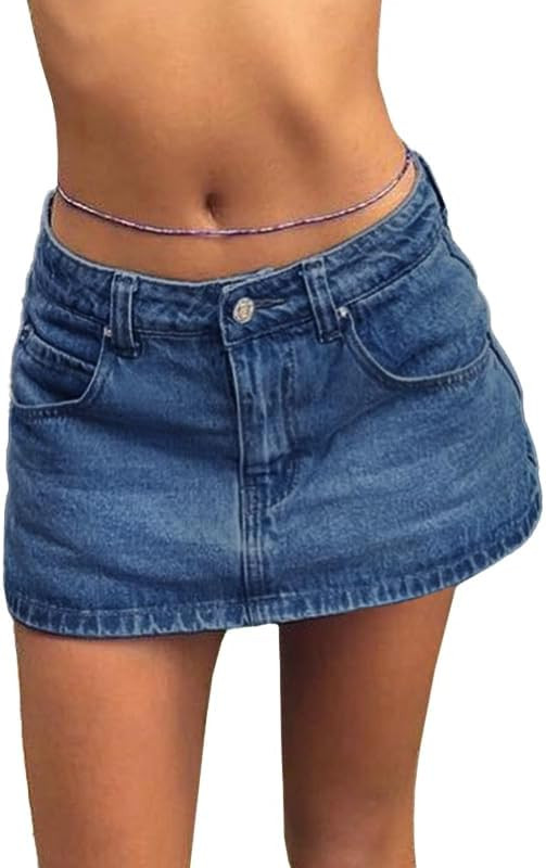 EMMIOL Women Denim Skort Skirt Stretchy Mid Waist Y2K Sexy Mini Skirts Dressy Casual Jean Skorts | Amazon (US)