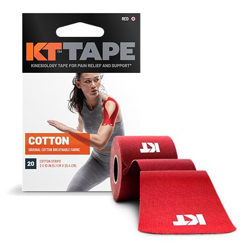 KT Tape, Original Cotton, Elastic Kinesiology Athletic Tape, 20 Count, 10” Precut Strips, Red | Amazon (US)