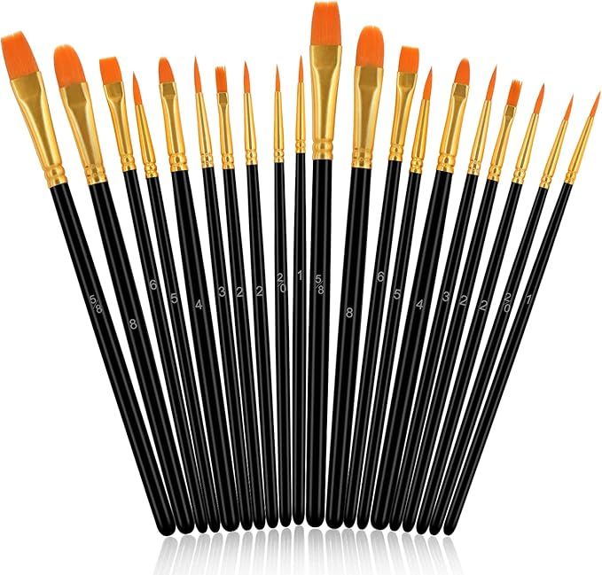 JOINREY Paint Brushes Set,20 Pcs Round Pointed Tip Paintbrushes Nylon Hair Artist Acrylic Paint B... | Amazon (US)