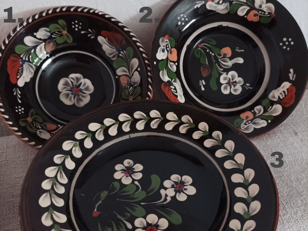 BLACK and WHITE HANDPAINTED Wall Plates Pottery Folk Ceramic Hungarian Arts & Crafts Authentic Ru... | Etsy (US)