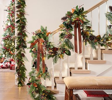 Lit Faux Pine and Berry Garland | Pottery Barn (US)
