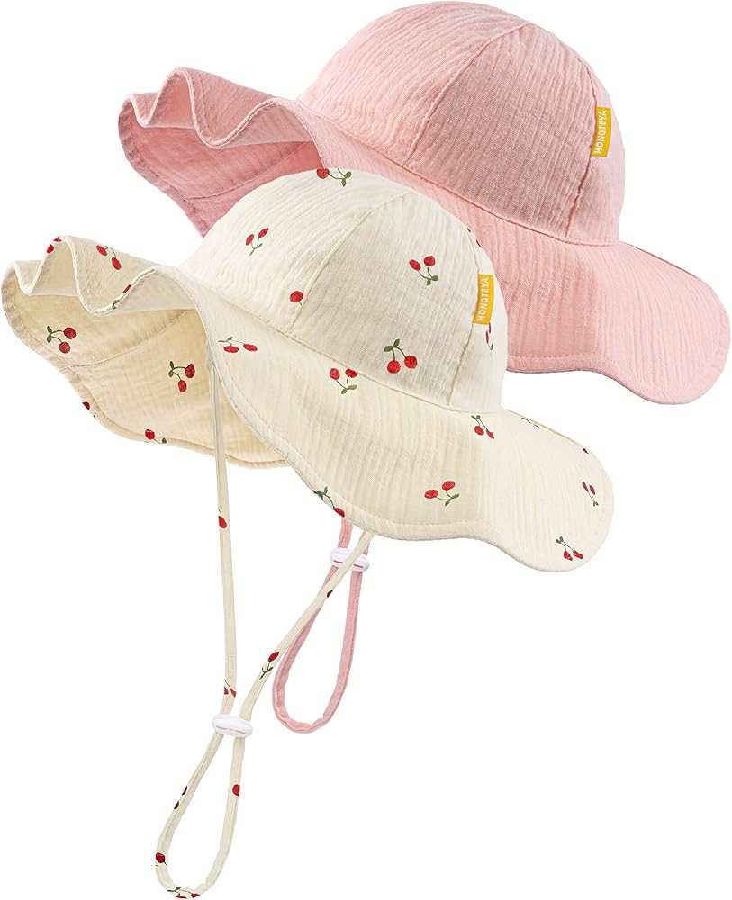 HONGTEYA Baby Sun Hat Muslin Toddler Bucket Hat for Girls Boys Infant Wide Brim Sun Protection | Amazon (US)