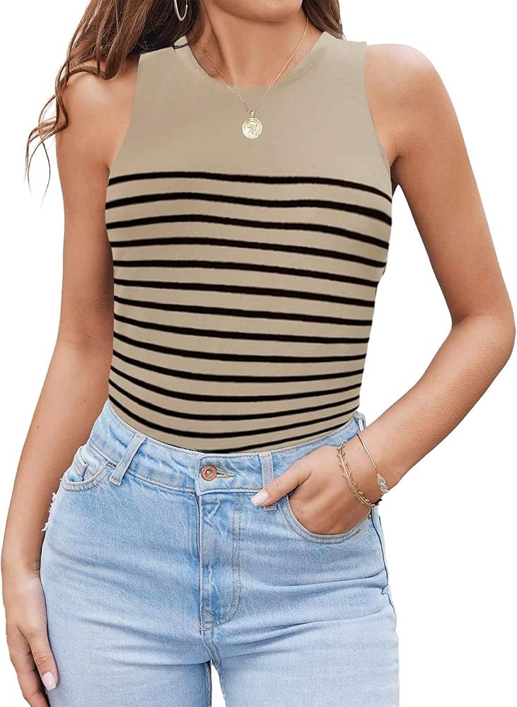 Zeagoo Womens Tank Top Racerback Crowl Neck Casual Basic Ribbed Knit Fitted Sleeveless Shirts S-X... | Amazon (US)