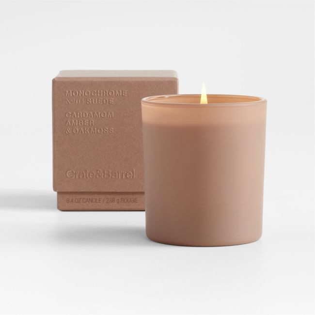 Monochrome No. 4 Suede 1-Wick Scented Candle - Cardamom, Amber and Oakmoss | Crate & Barrel