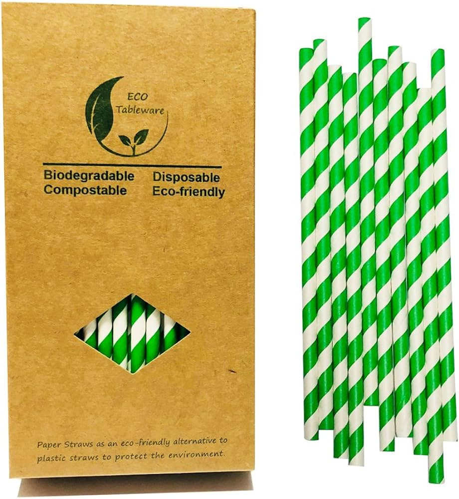 Environment Green White Paper Straws Bulk 100, Kraft Box Pack Coktail Straws for Holiday Drinking... | Amazon (US)