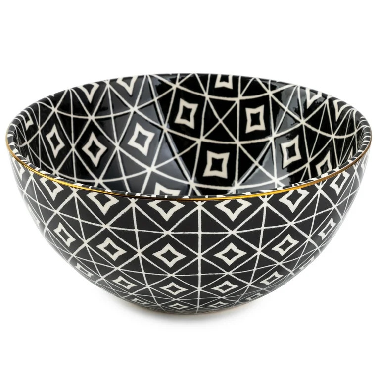 Thyme & Table Black Geo Stoneware Large Round Bowl | Walmart (US)