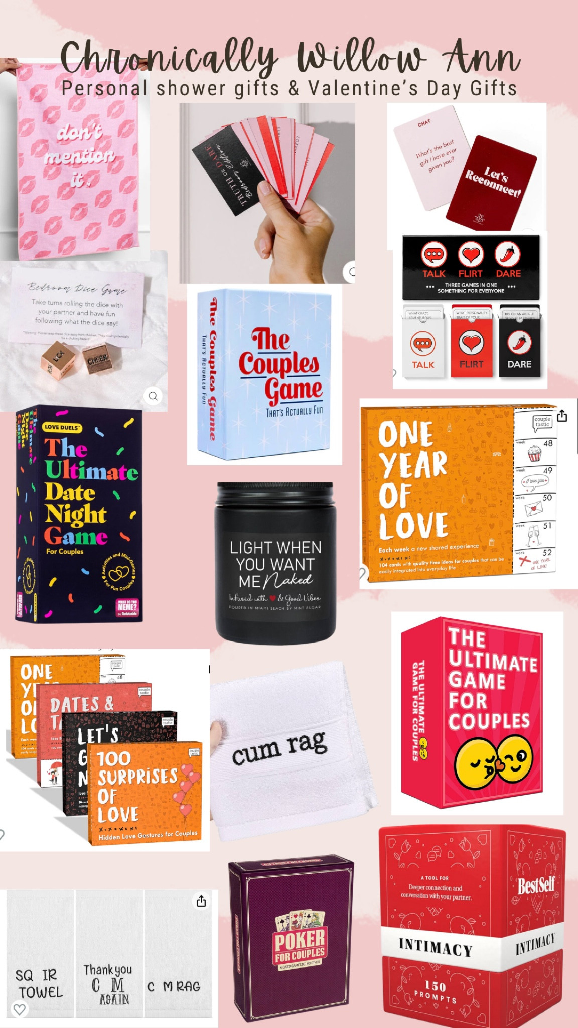 Really fun games to get fora bachelorette party, a personal shower, or any bridal shower. Great gifts for trying to build better quality time with your husband or wife. Great things to spice up your relationship if you are going through a rut. Funny cute towels. Great Valentine’s Day gifts for her, Valentine’s Day gifts for him, and gifts for the bride to be!

#LTKparties #LTKGiftGuide #LTKwedding
