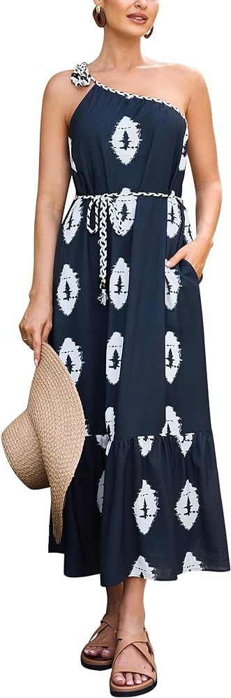 CCTOO Women's Floral Print Maxi Dress 2024 Sleeveless Summer Knot One Shoulder Flowy Boho Dresses... | Amazon (US)