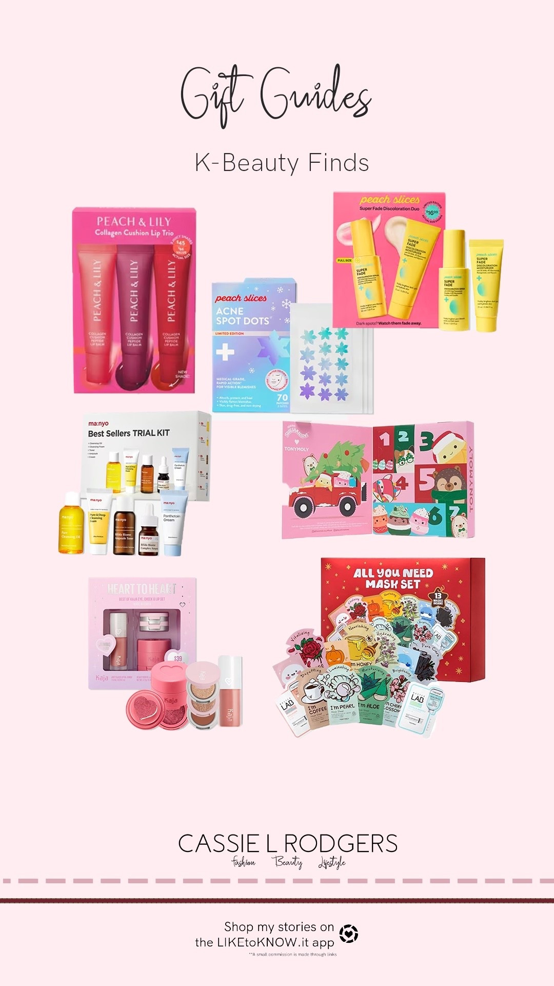 Korean beauty and skincare gifts from Ulta and Amazon 
Peach slices 
Peach and Lily 
Manyo 
Tony Moly 
Kaja beauty 

#LTKHoliday #LTKBeauty #LTKGiftGuide