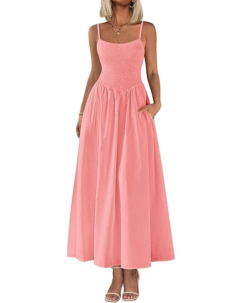 PRETTYGARDEN Women's Smocked Maxi Dresses 2026 Summer Sundress Casual Spaghetti Strap Swing A Lin... | Amazon (US)