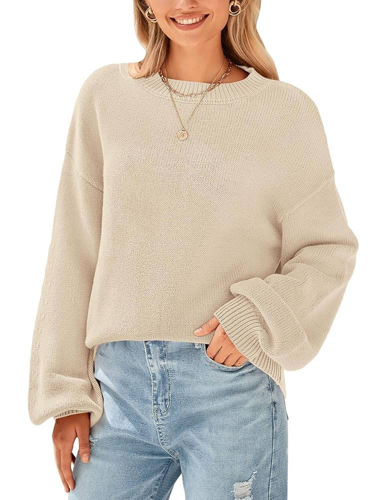 PRETTYGARDEN Women's 2024 Winter Chunky Knit Sweater Casual Long Lantern Sleeve Crewneck Pullover... | Amazon (US)