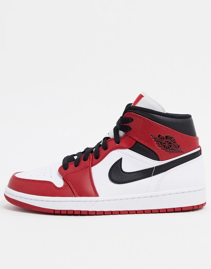 Nike Air Jordan 1 Mid sneakers in white/red | ASOS (Global)