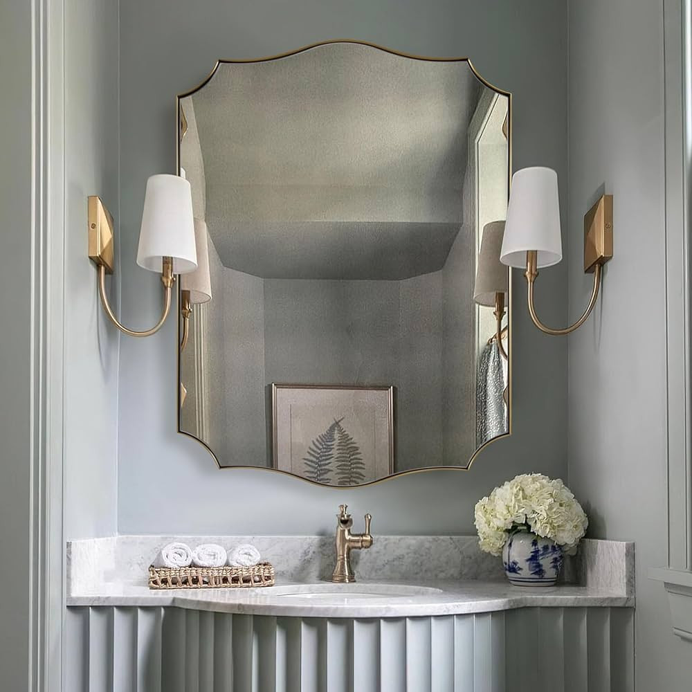 ANDY STAR Gold Vanity Mirror, Brushed Gold Mirror for Bathroom, 22x30 Irregular Wall Mirror, Asym... | Amazon (US)