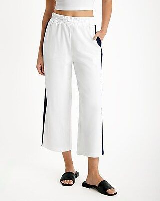 High Waisted Knit Side Stripe Cropped Wide Leg Pant | Express