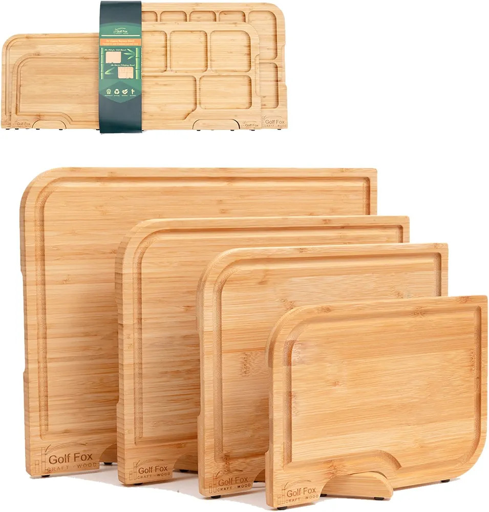 4-Pieces Wooden Cutting Boards Set with Stand, Double-Sided: Wooden Chopping Board and Charcuteri... | Amazon (US)