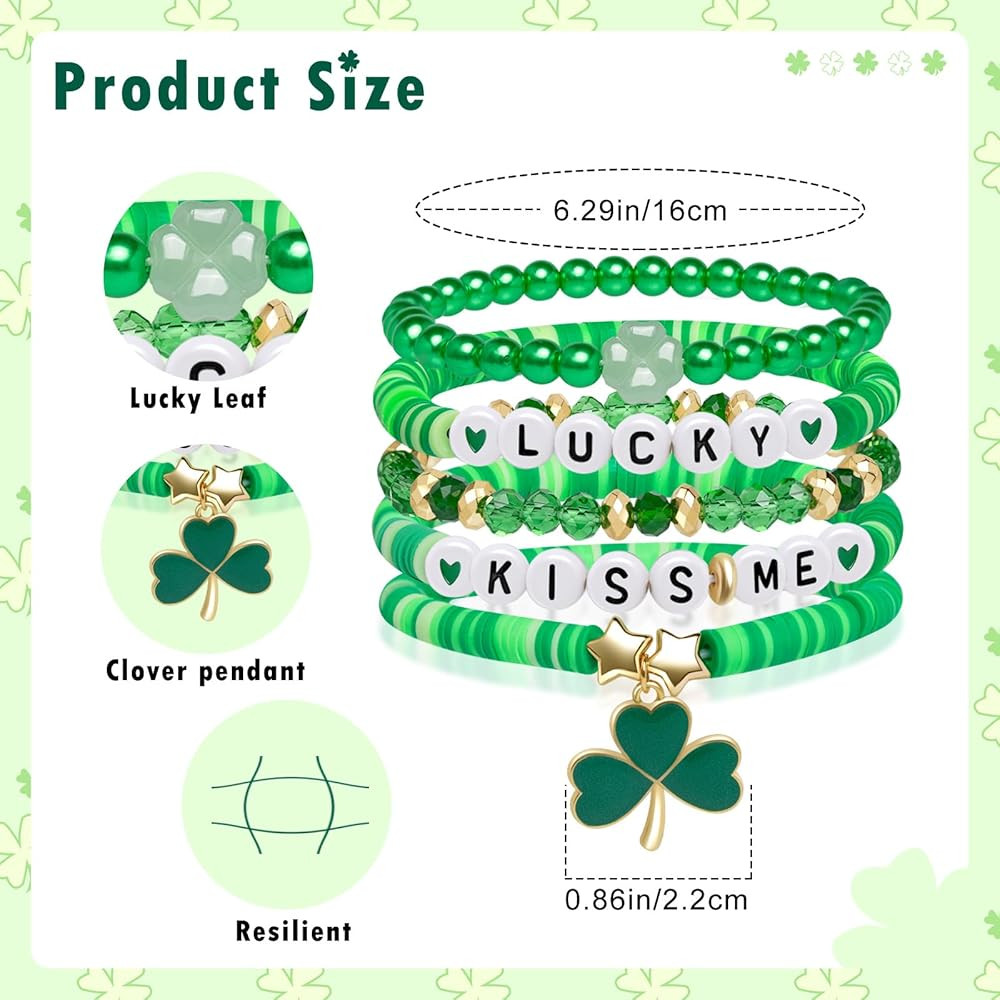 Artlunar St.Patrick's Day Bracelet for Women Men Stackable Lucky Leaf Shamrock Charm Bracelet Gre... | Amazon (US)