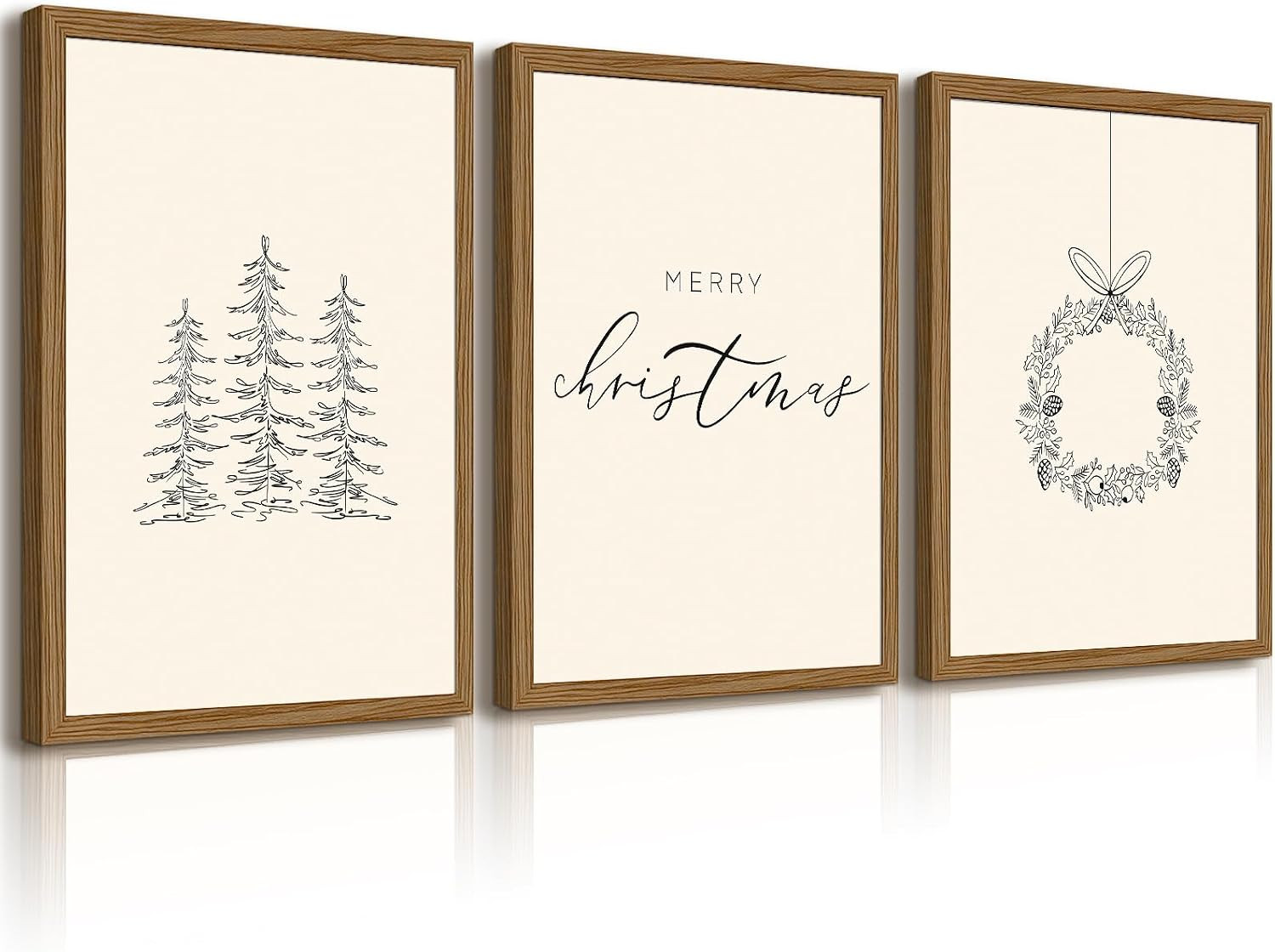 Christmas Wall Art Winter Xmas Canvas Decor Christmas Tree Picture Merry Christmas Wall Art Minimalist Vintage Painting Beige Farmhouse Prints Holiday Poster for Bathroom 12x16x3 Inch Framed | Amazon (US)