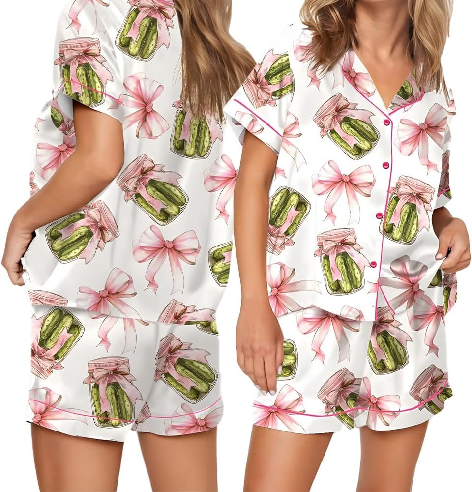 Pickles Coquette Bow Satin Pajama Set For Women, Pickles Pajamas, Party Pajama Set, Satin Pajamas... | Amazon (US)