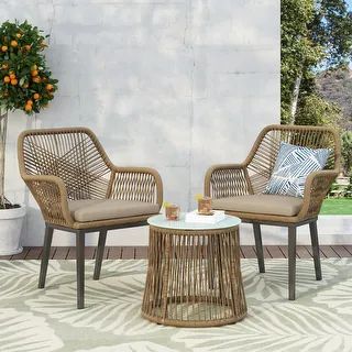 Russel Outdoor Wicker 2 Seater Chat Set by Christopher Knight Home | Bed Bath & Beyond