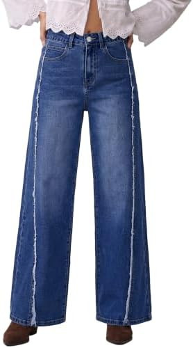 luvamia Wide Leg Jeans for Women High Waisted Selvedge Baggy Denim Pants | Fray Side Trim, Stretc... | Amazon (US)