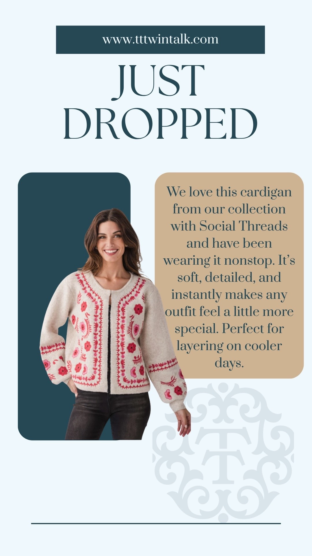 We love this cardigan from our collection with Social Threads and have been  wearing it nonstop. It’s soft, detailed, and instantly makes any outfit feel a little more special. Perfect for layering on cooler days.

#LTKMidsize #LTKSeasonal #LTKOver40