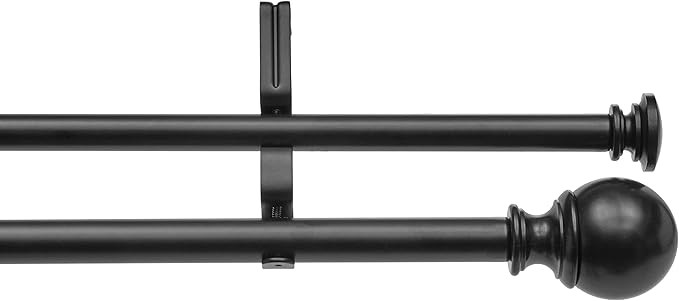 Amazon Basics 1-Inch Double Extendable Curtain Rods with Round Finials Set, 72 to 144 Inch, Black | Amazon (US)