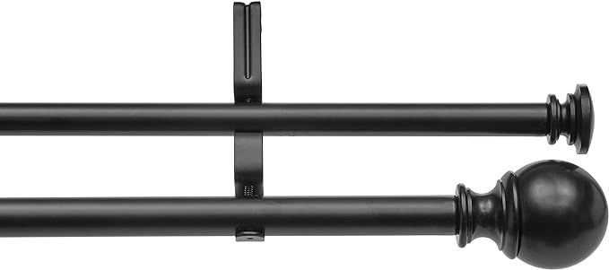 Amazon Basics 1-Inch Double Extendable Curtain Rods with Round Finials Set, 72 to 144 Inch, Black | Amazon (US)