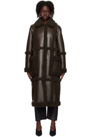 Brown Patrice Faux-Leather Coat | SSENSE
