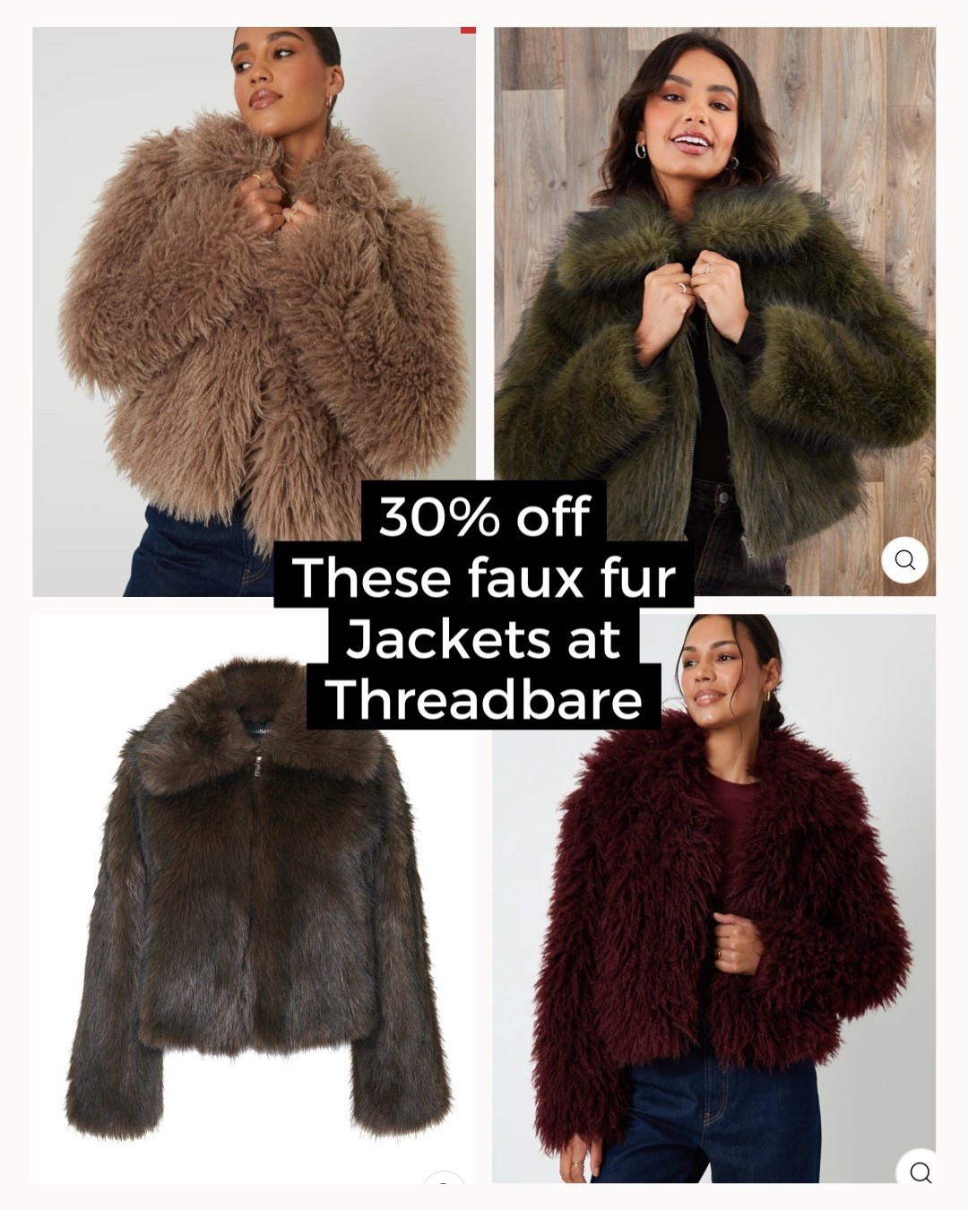 30% off with Black Friday deals at Threadbare and these faux furs need to be snapped up quick at these unbelievable prices 
All linked below 

#LTKuk #LTKCyberWeek #LTKwinter