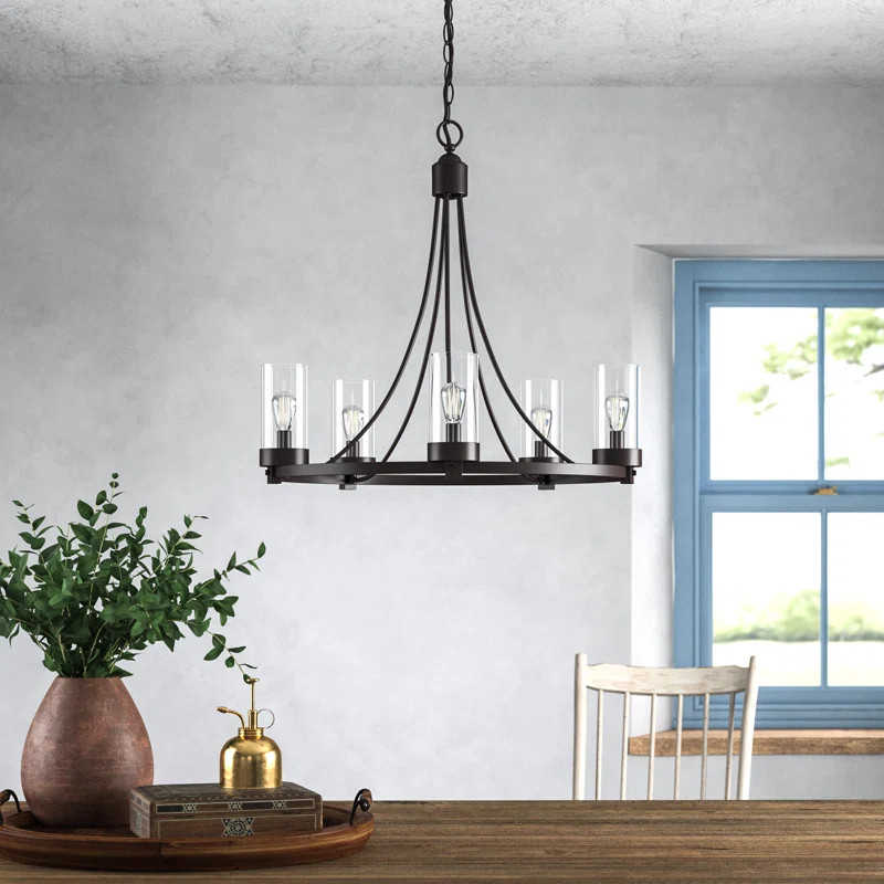 Devoe 5 - Light Shaded Wagon Wheel Chandelier | Wayfair North America