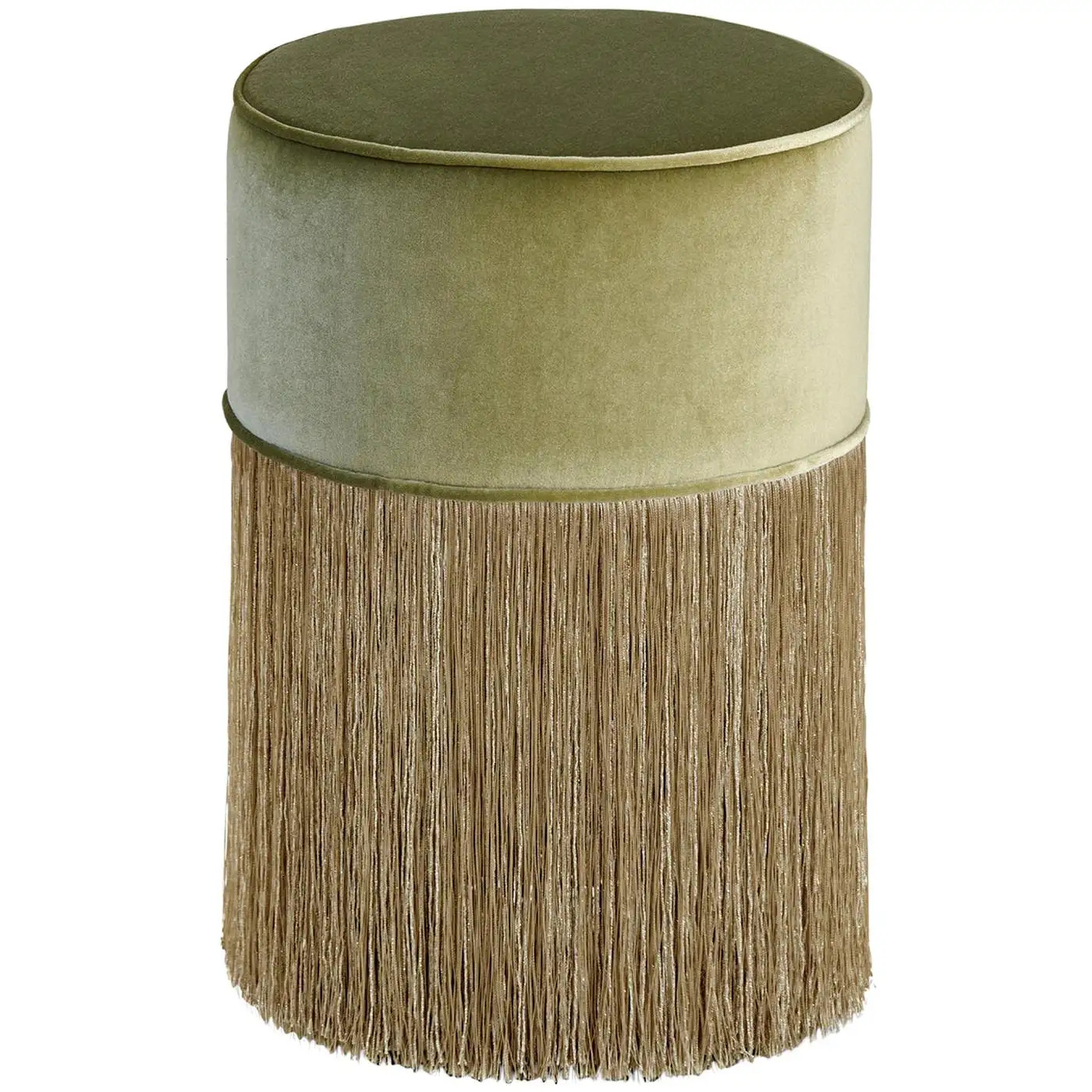 Sparkle Green Pouf with Gold Fringe | 1stDibs