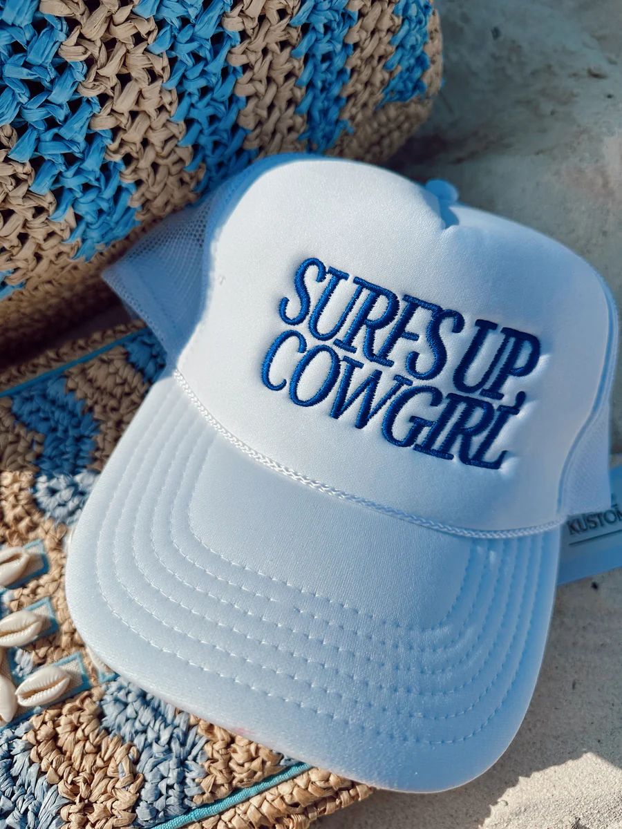 Surfs Up Cowgirl - White Foam Trucker Hat | KenzKustomz