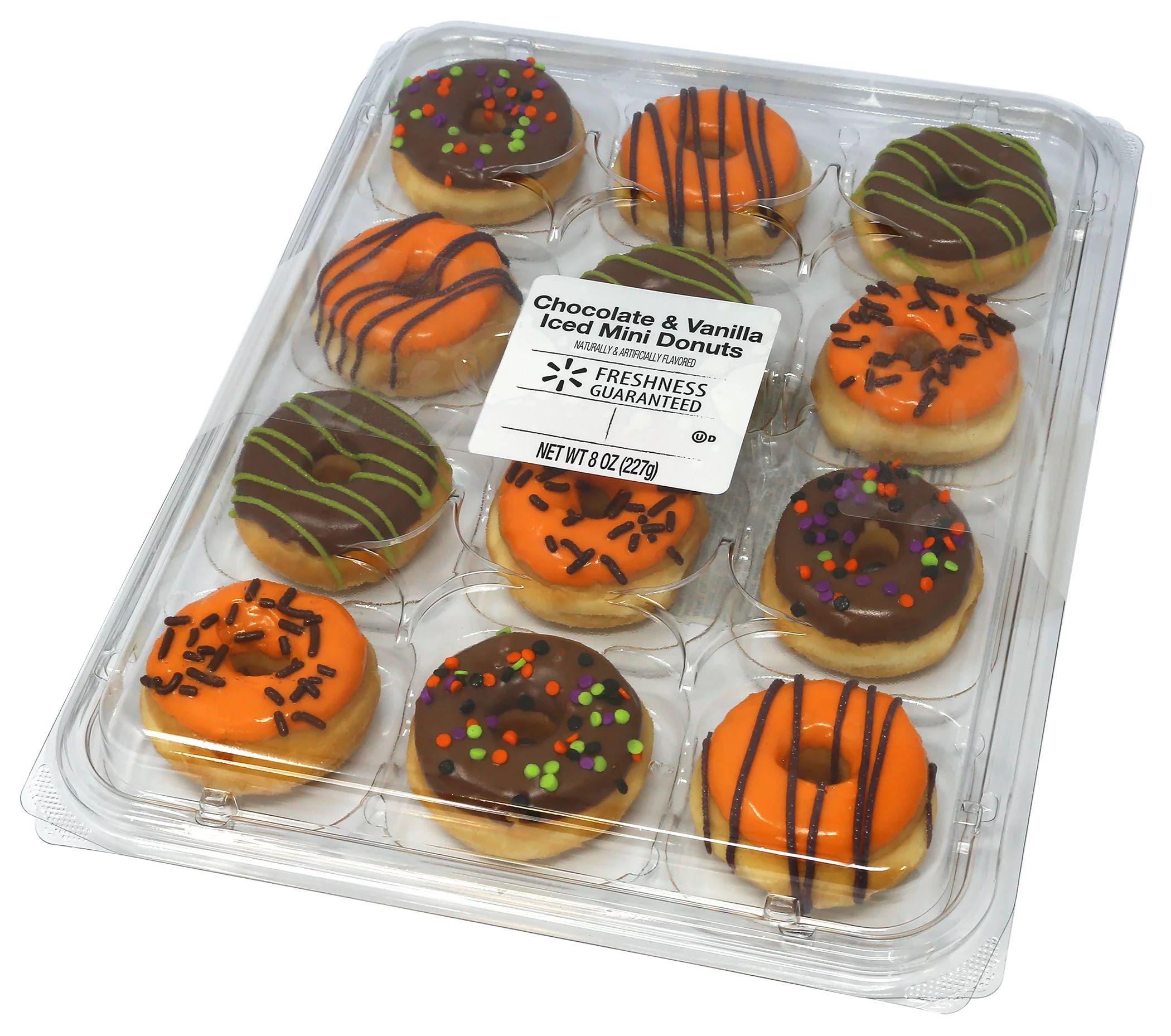 Freshness Guaranteed Halloween Chocolate & Vanilla Iced Mini Donuts, 8 OZ, 12ct | Walmart (US)