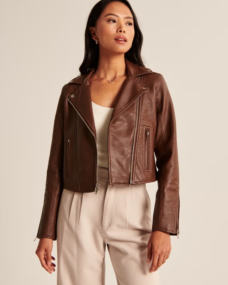 Women's Vegan Leather Moto Jacket | Women's Coats & Jackets | Abercrombie.com | Abercrombie & Fitch (US)