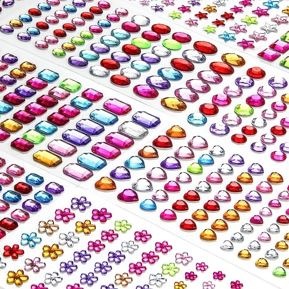 1200+ PCS Self Adhesive Gems Stickers,14 Sheets Rhinestone Stickers for DIY Craft,8 Shapes Sparkl... | Amazon (US)